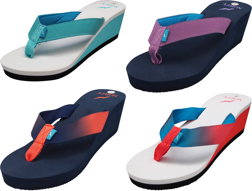 Norty Women’s Platform Wedge Soft Cushioned Footbed Flip Flop Thong Sandal
