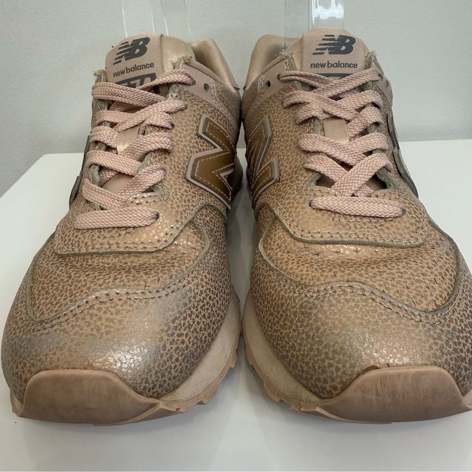 New Balance 574 Pebbled Metallic Leather Sneaker Women’s Sz 7.5 Pink Rose Gold