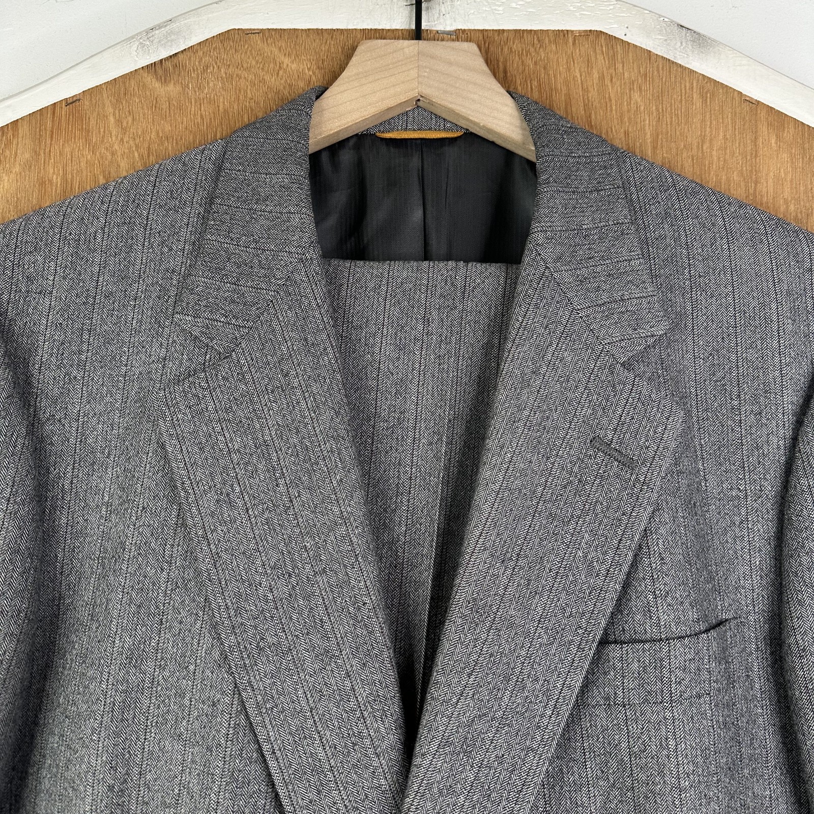 VTG Hart Schaffner Marx Suit Mens 40L Gray Pinstripe 2 Button Wool 34×32 Tweed