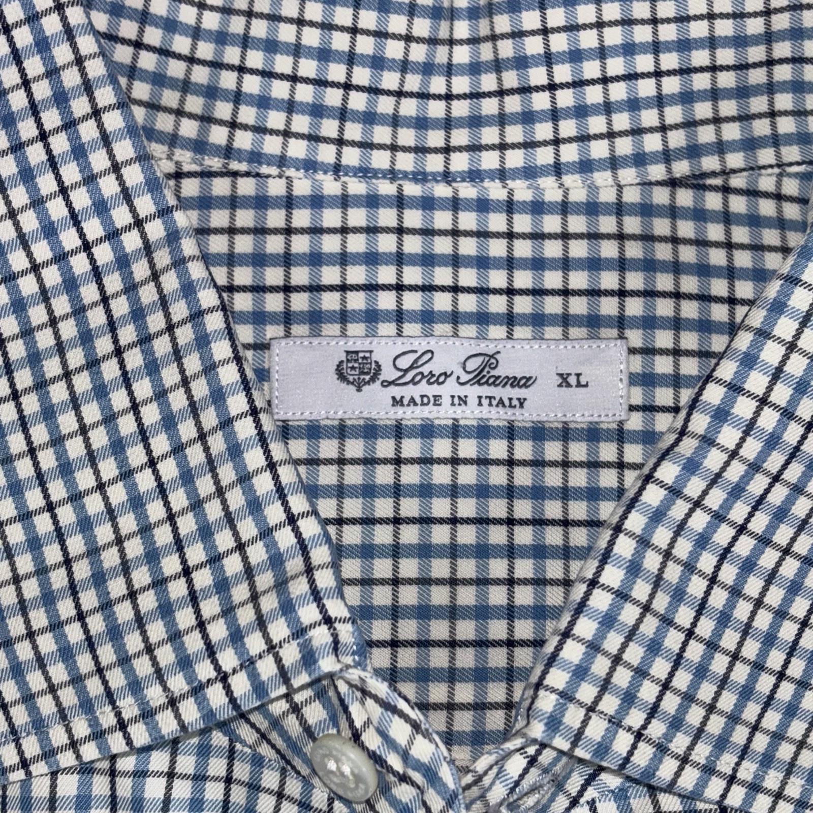 Loro Piana Long Sleeve Button Down Shirt Men’s Size XL Plaid Blue Made In Italy