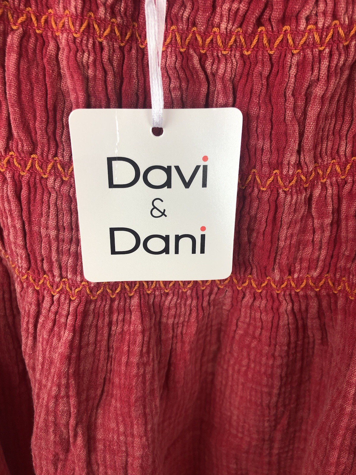 Davi And Dani MaxiDress SZS Red Smocking Sleeveless Ties Embroidery Boho A4
