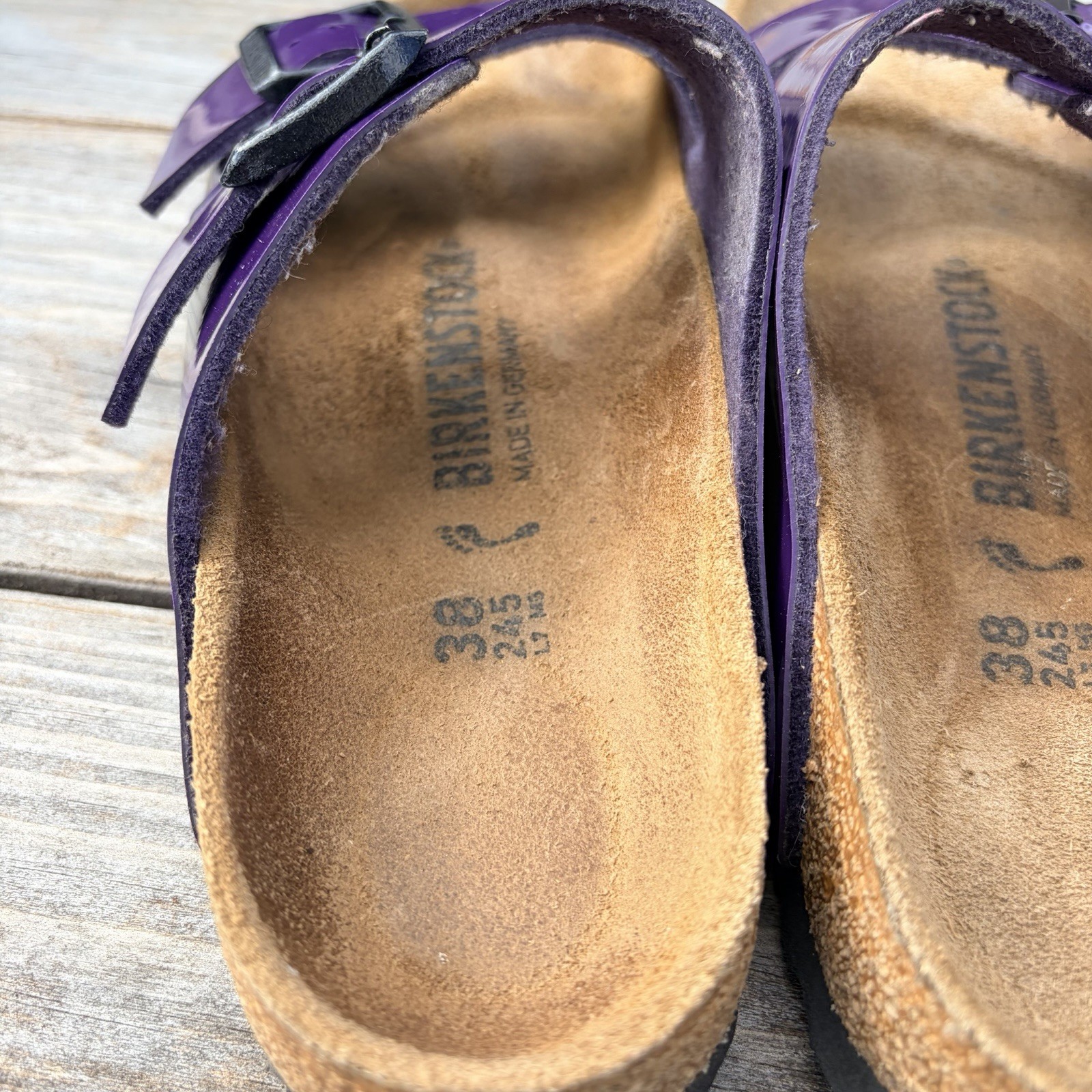 Birkenstock Arizona Patent Birko-Flor Sandals in Plum Size 38 7.5 US