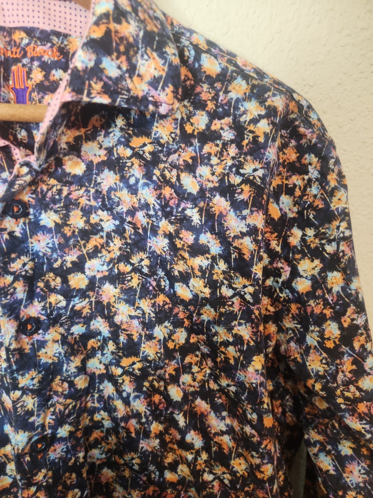 Mens Visconti Black Multi Color Dressy Casual Long Sleeve Shirt MEDIUM Floral