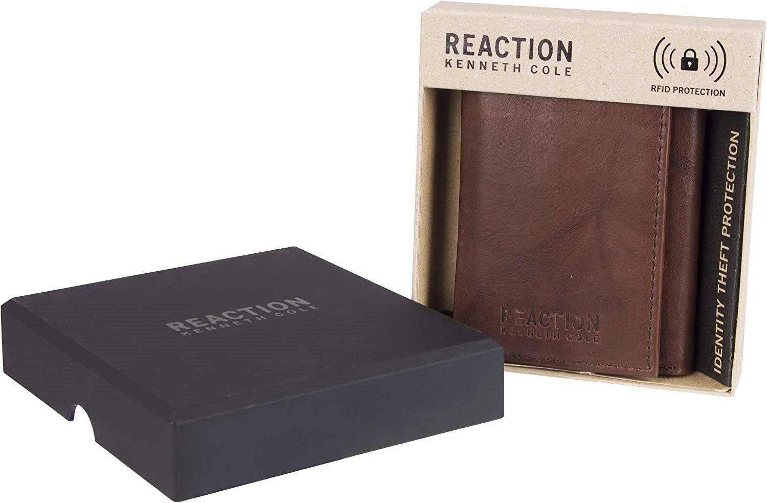 Kenneth Cole REACTION Men’s RFID Protection Leather Trifold Wallet Brown
