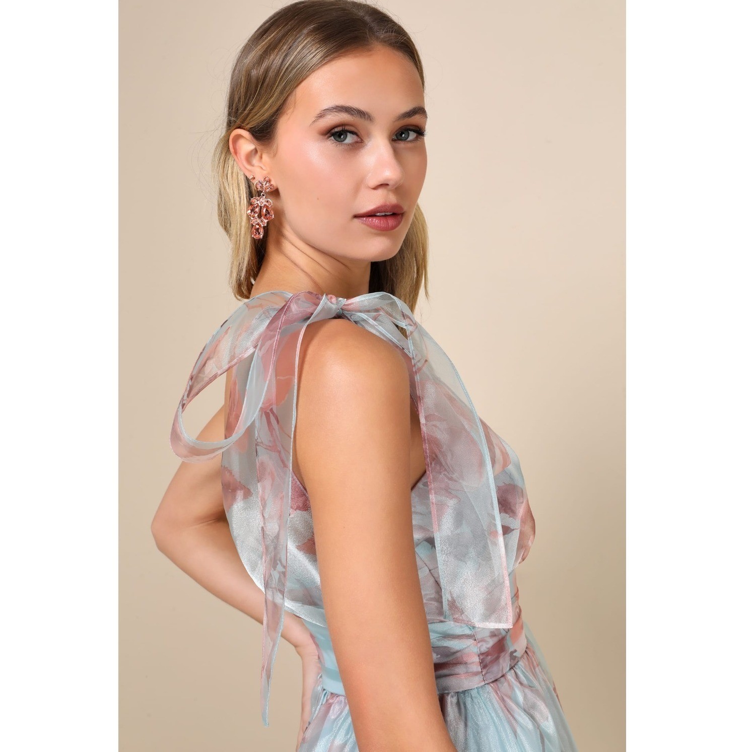 Lulus Dramatically Lovely Light Blue Floral Organza One Shoulder Maxi Dress 1X