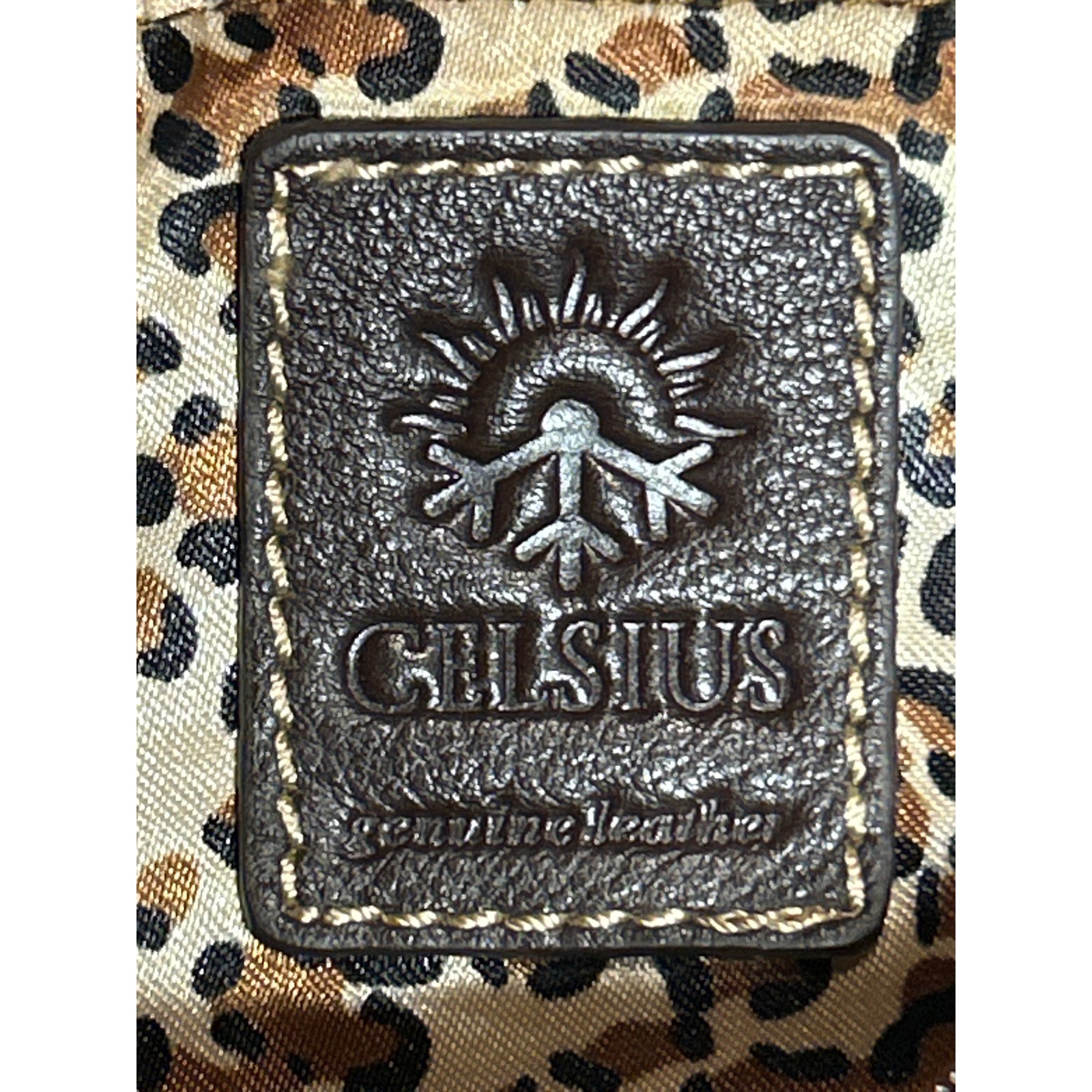 VTG Celsius Brown Genuine Leather Hobo Shoulder Bag Tassel Leopard Print Lining