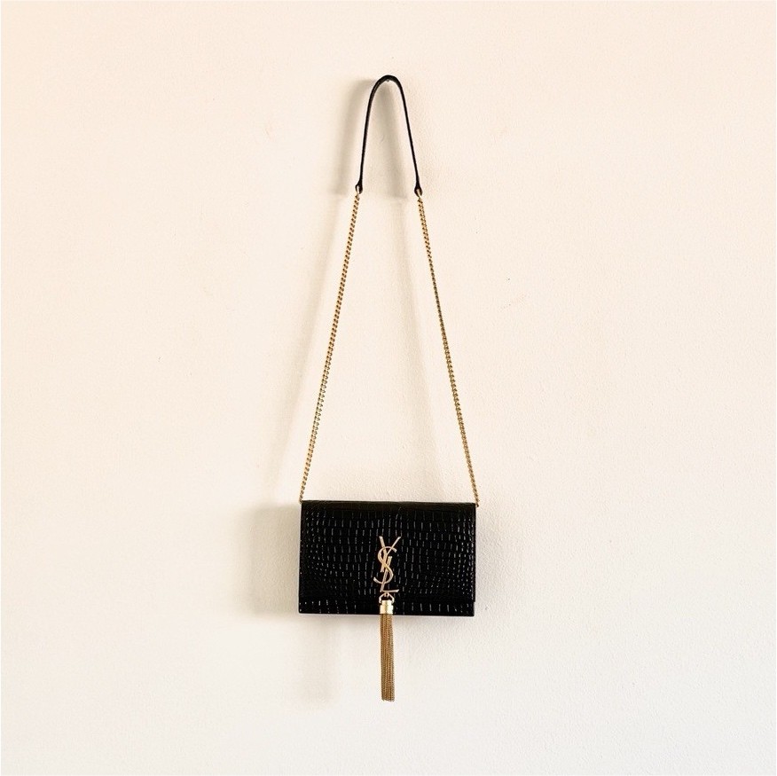 Saint Laurent Small Kate Crocodile-Embossed Leather Shoulder Bag With Tassel