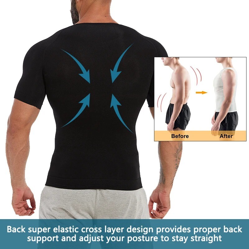 Mens Compression Shirt Body Shaper Slimming Gynecomastia Tummy Control Shapewear