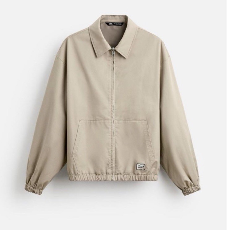 Men Zara Statement Lined Jacket Beige (Runs Big, check description for sizing)
