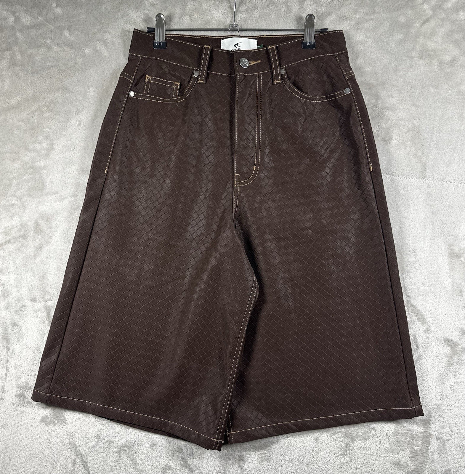 Scuffers Long Baggy PU Shorts Jorts 13” Mens 34 (Actual Waist 27”) Brown Skater