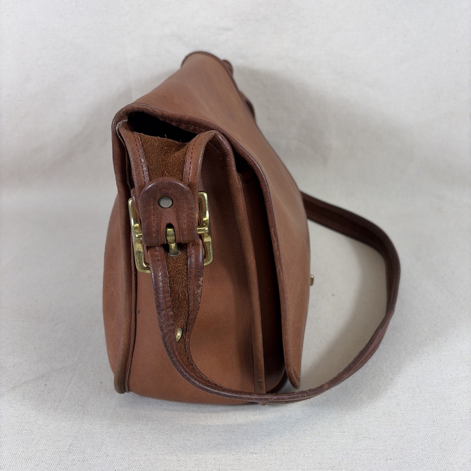 Vintage Coach Stewardess Leather Shoulder Saddle Purse Bag 9525 RARE Tan Brown