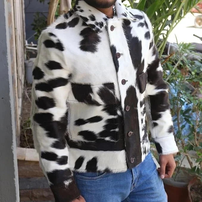 Genuine Cowhide Leather Jacket for Men | Natural Hair-On Cow Skin Fashion Coat