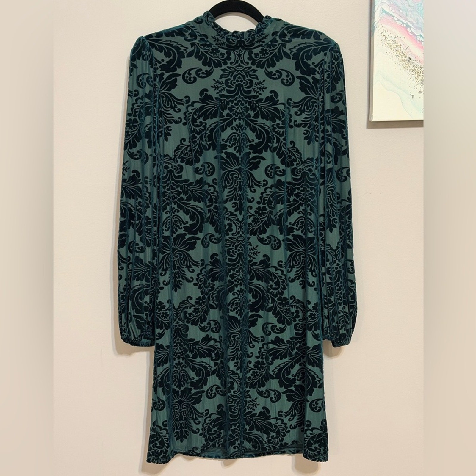 Vince Camuto Teal Velvet Burnout Mock Neck Dress 12 Goth Chic Luxury Cocktail