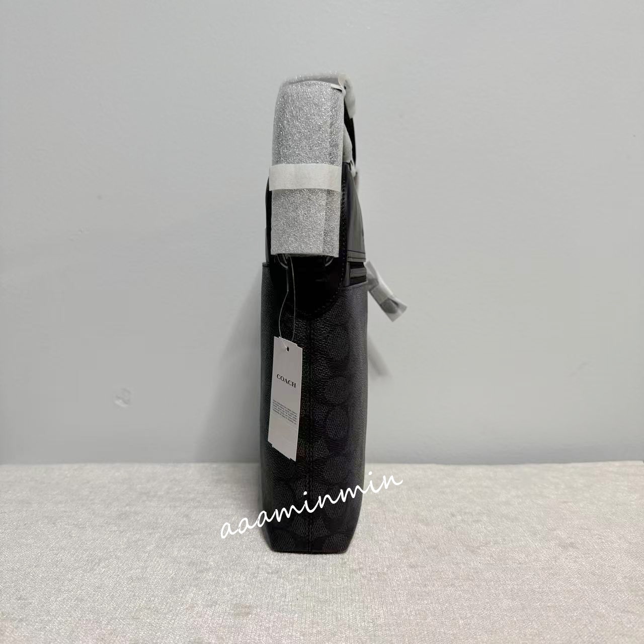 NWT Coach CZ398 Men’s Houston Flight Bag Signature Canvas&Leather Charcoal Black