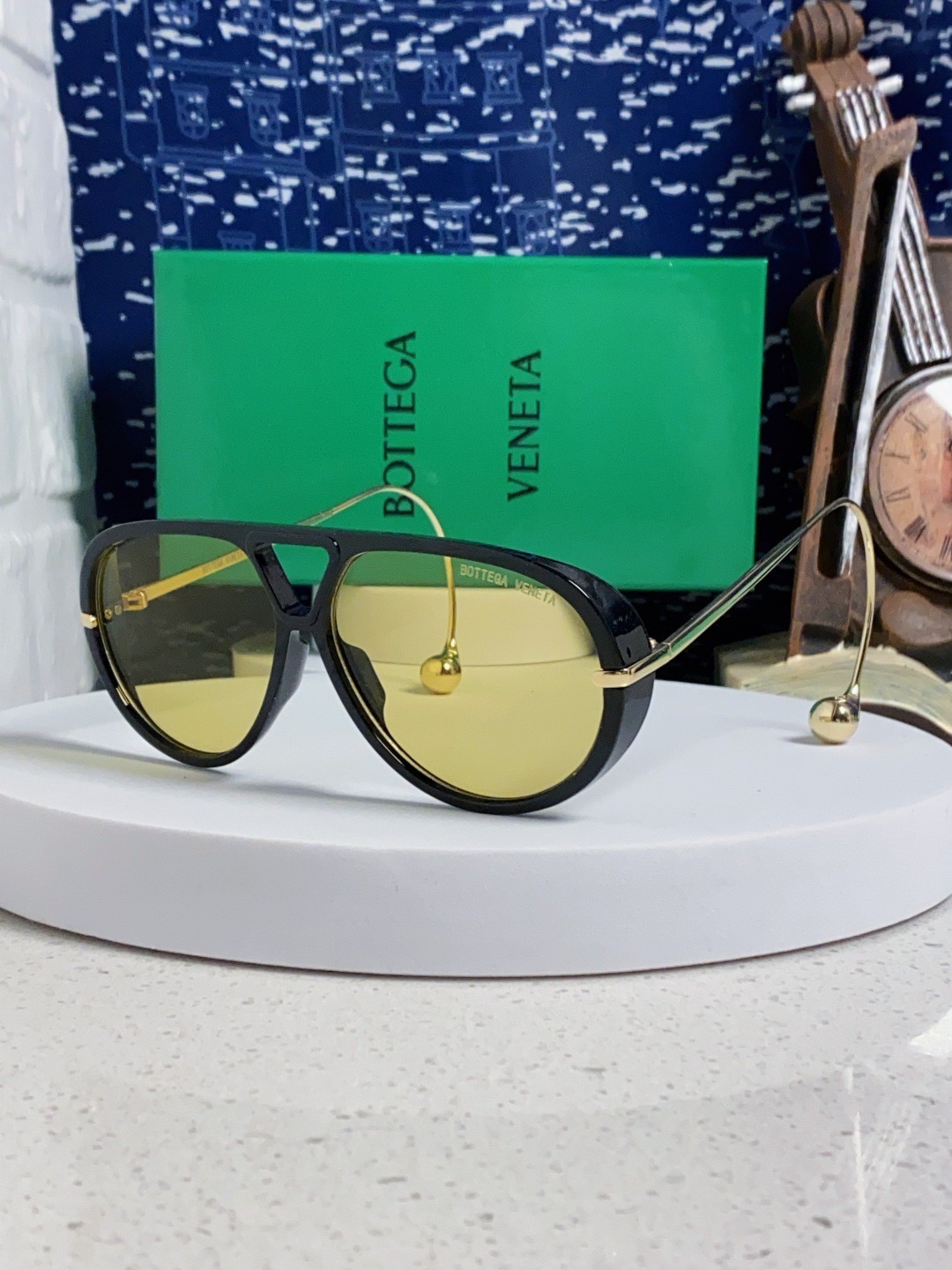 Bottega Veneta BV1273S Sunglasses Black Frames Yellow Lenses 63-12-175