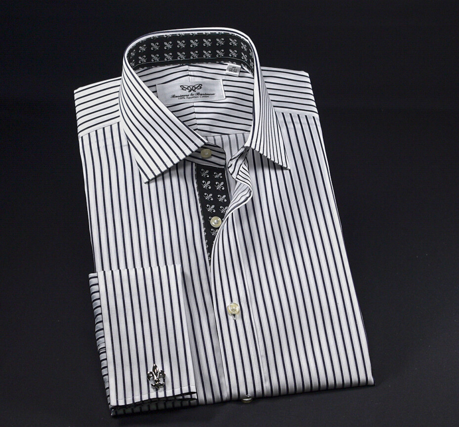 Black Stripe Unique Designed With Black Fleur-de-lis Inner Lining Business Shir
