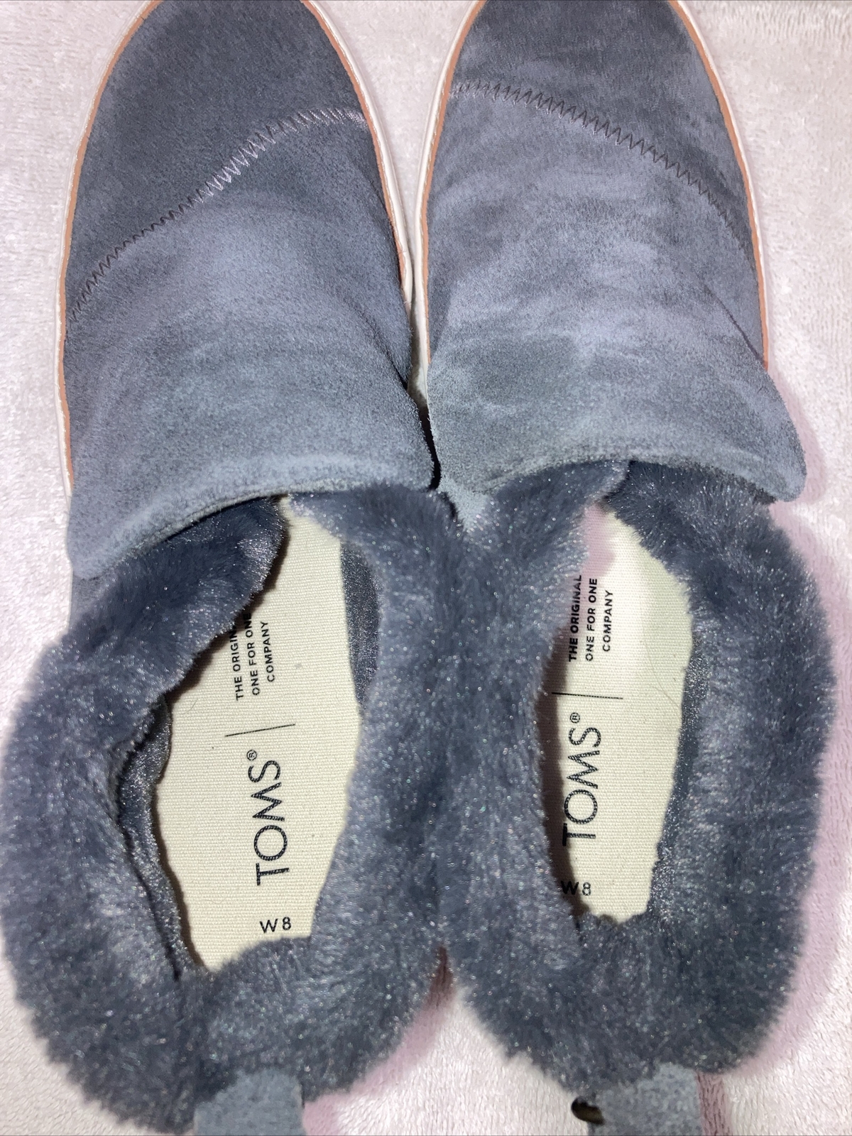 Toms Paxton Forged Iron Gray Zip Hi Top Moccasin Sneakers Suede Faux Fur W Sz 8
