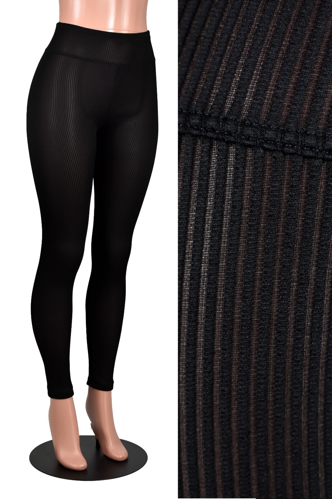 Sheer Black Mini Stripe Leggings XS to 2XL 3XL plus size semi-opaque gothic punk