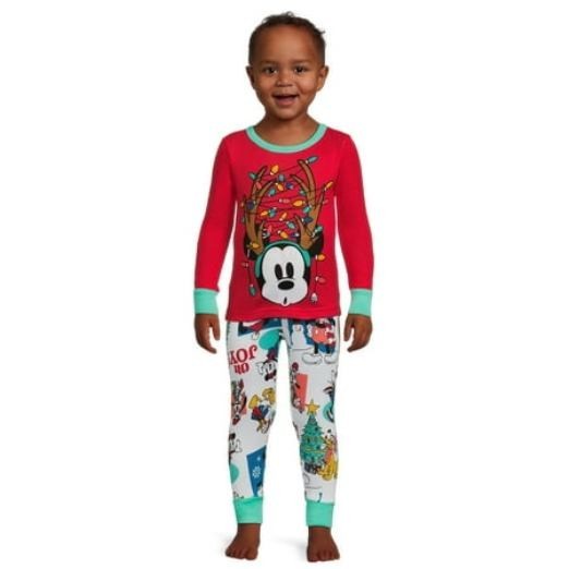 Disney Mickey Mouse Toddler Boys Size 2T Christmas Holiday Pajamas Set NEW