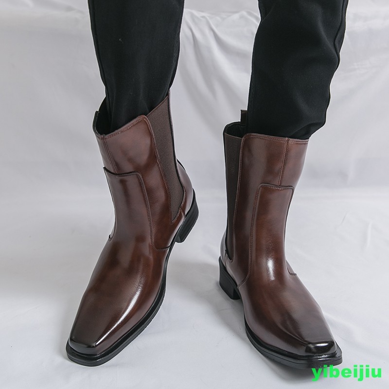 Men’s Western Gladiator Chelsea Ankle Boots Leather Shoes Square Toe Brogues New