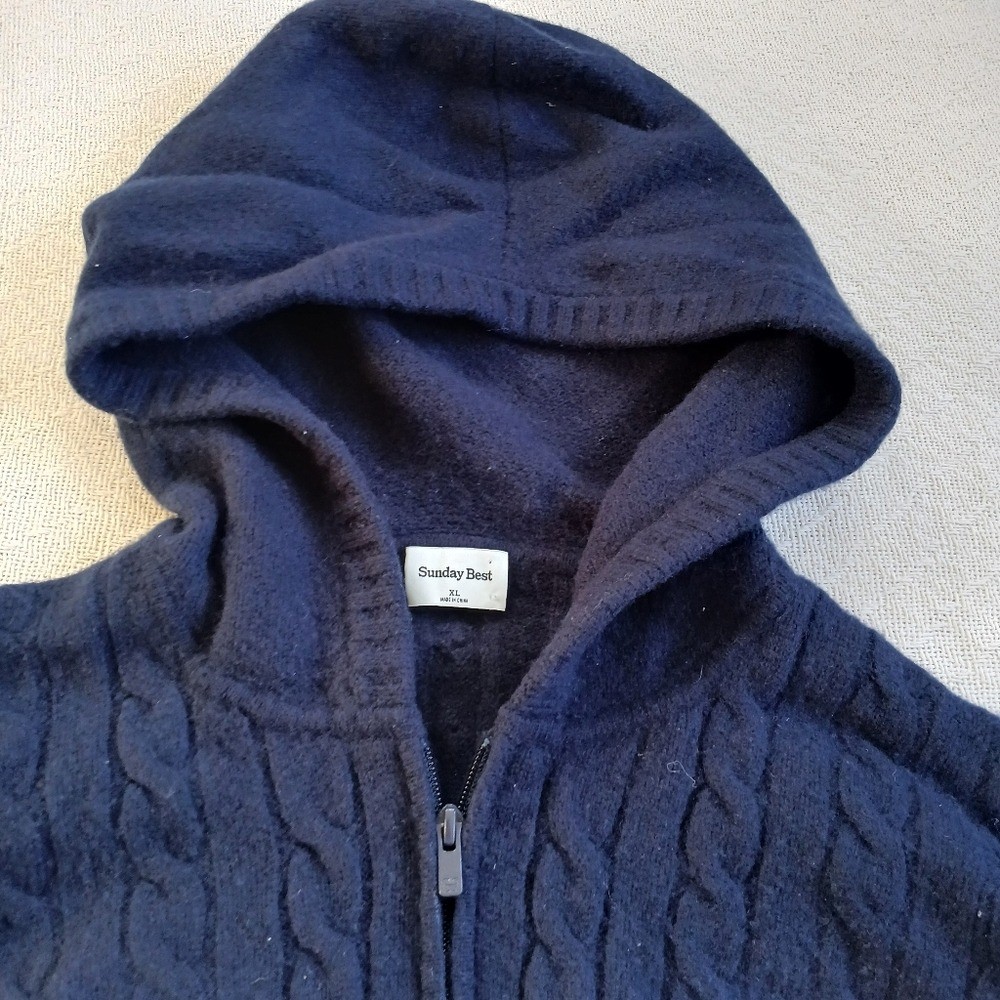 sunday best wool octavia aritzia chunky hooded zip sweater blue xl minimalist