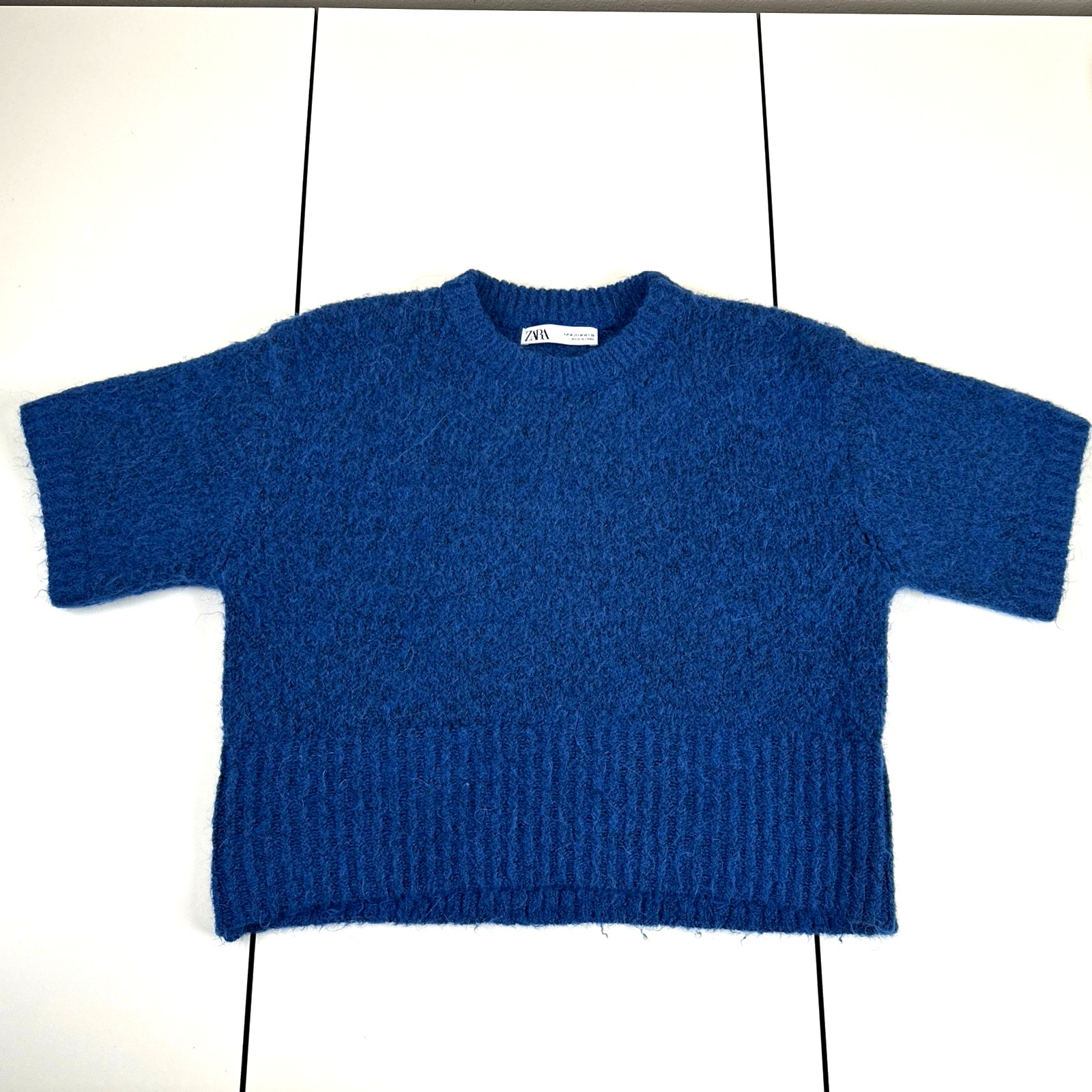 Zara Short Sleeve Wool Alpaca Blend Knit Short Sleeve Crop Sweater Sz M