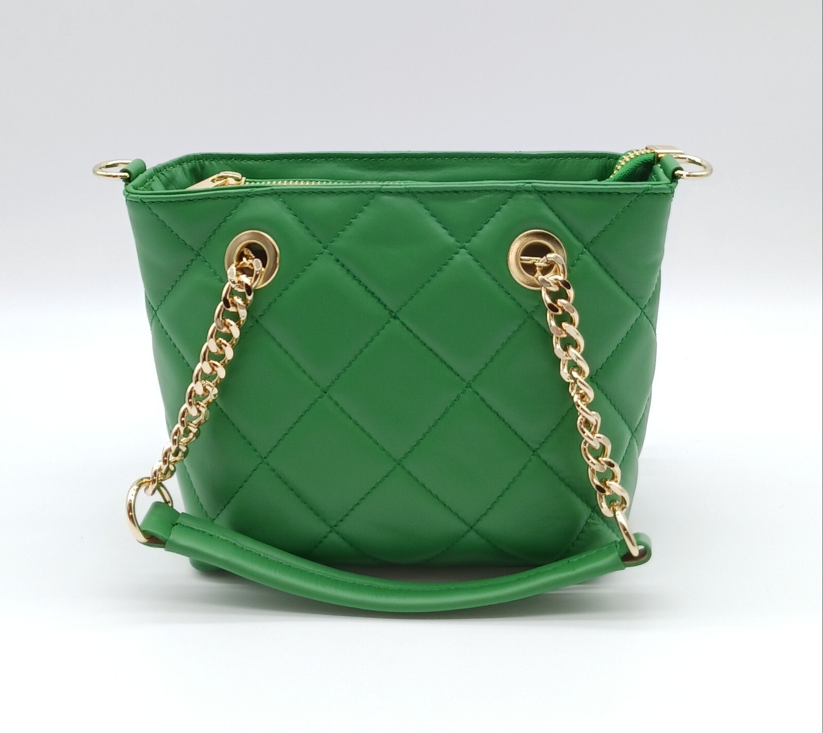 Italian Genuine Leather Small Quilted Tote Crossbody – Made In Italy – Green