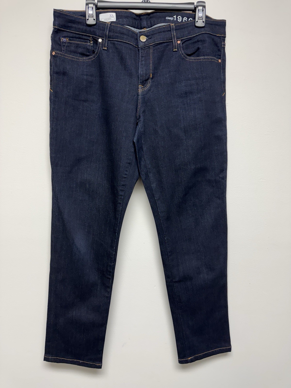 GAP women Bootcut Jeans 32R, Dark Wash Blue Denim Cotton Mid Rise 5-Pocket