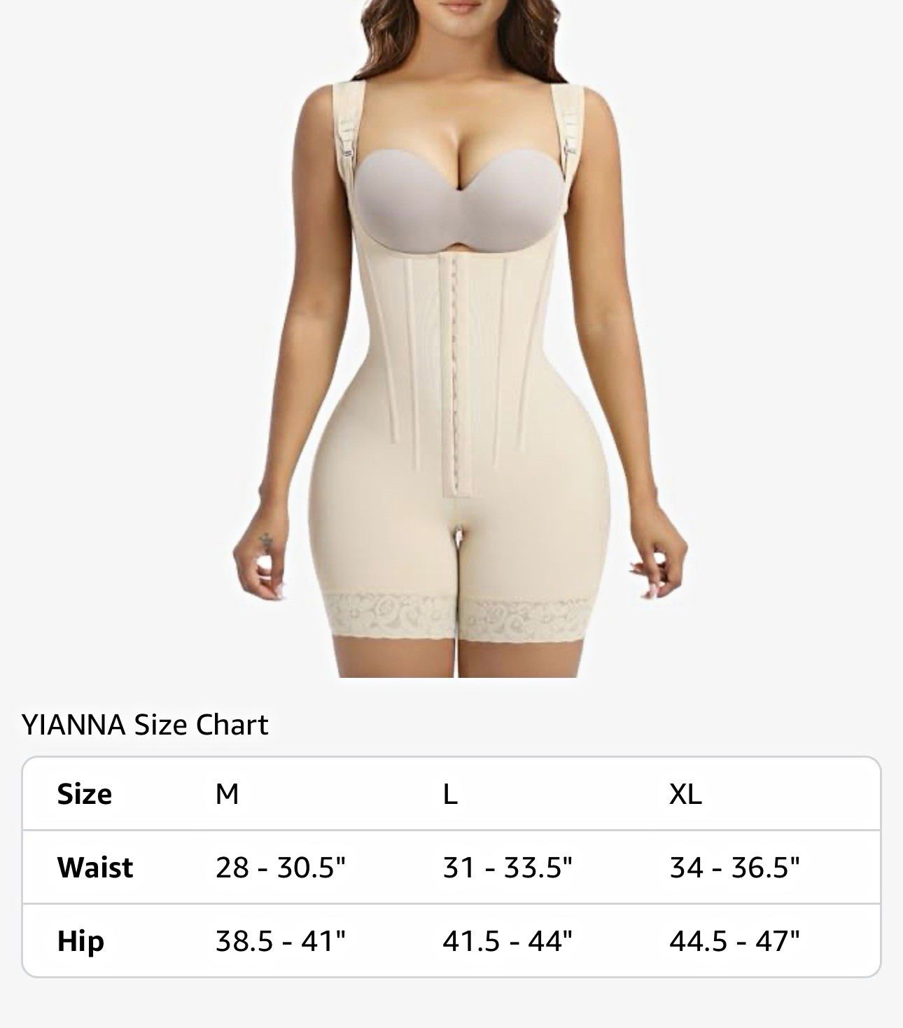 YIANNA Beige Firm Control One Piece Shapewear Bodysuit Size LARGE