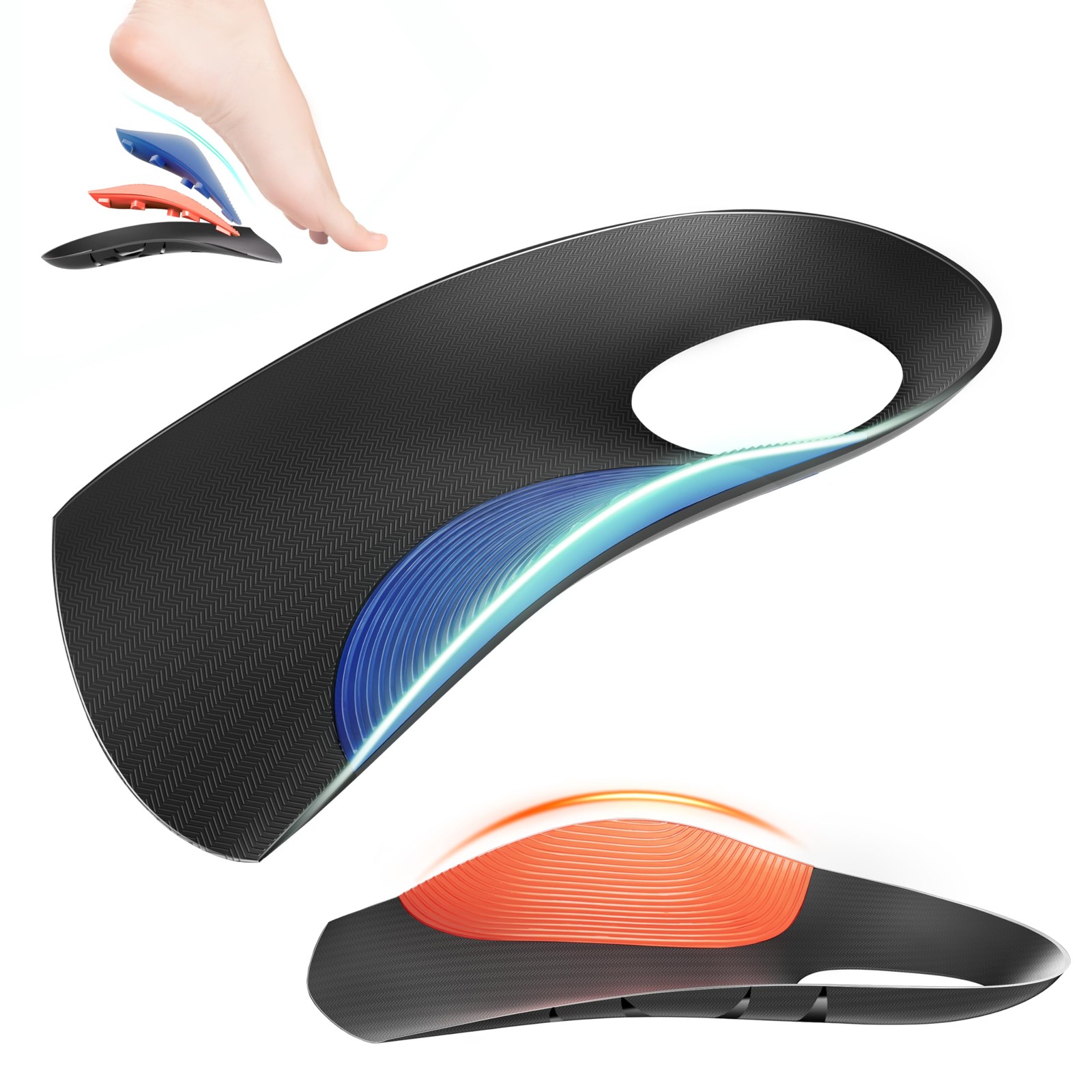 3/4 Removable High Arch Support Shoe Inserts, Orthopedic Insoles for Plantar