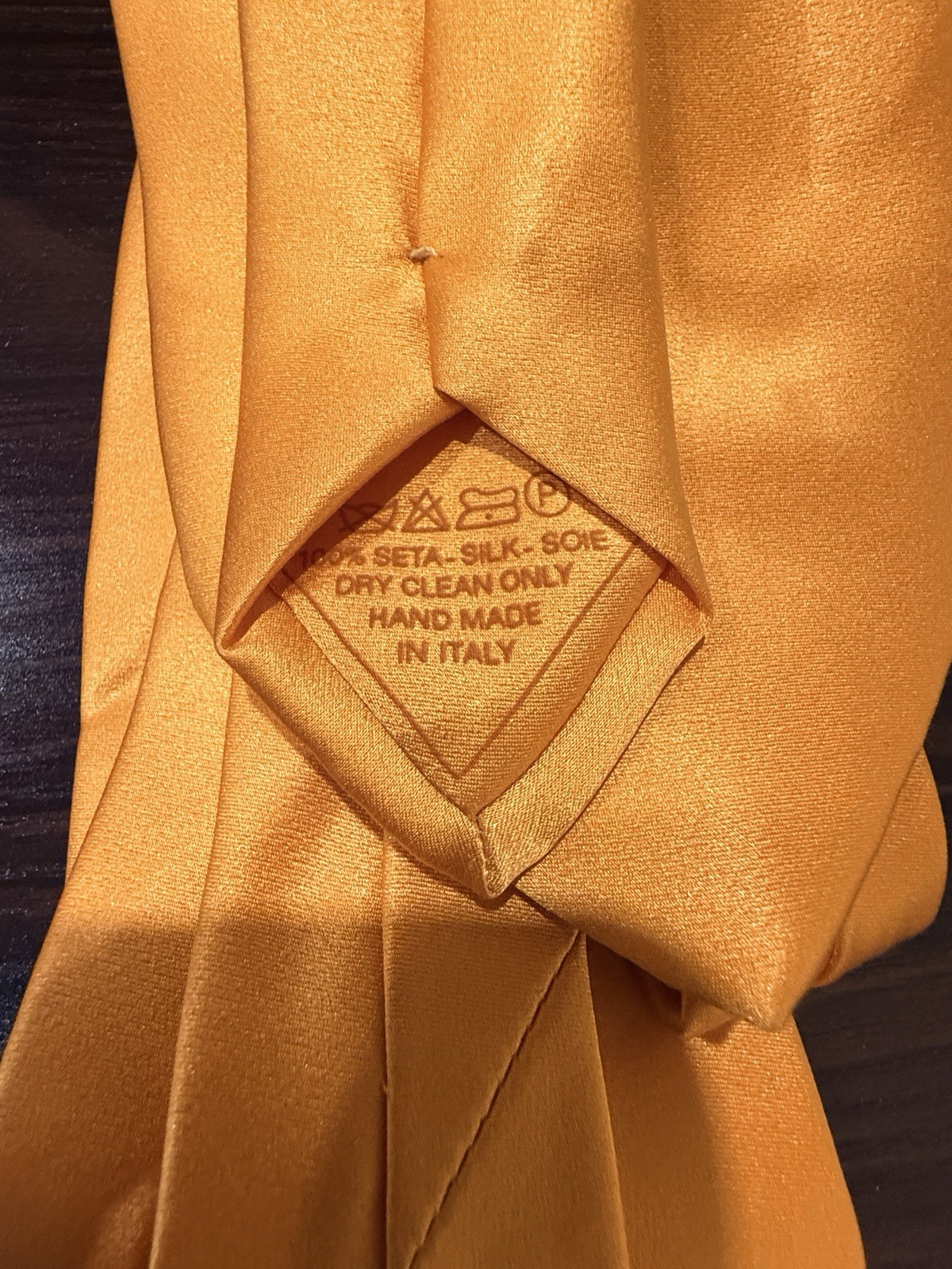 Brioni Orange Solid Silk Men’s Tie w/ Logo Accent Handmade