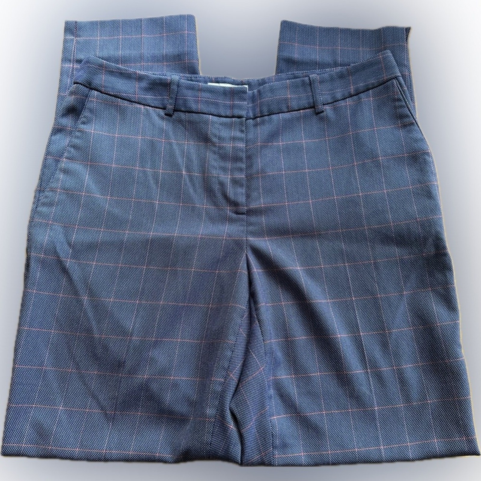 Tahari by Arthur S Levine Blue plaid stretch ankle length trouser pants 4