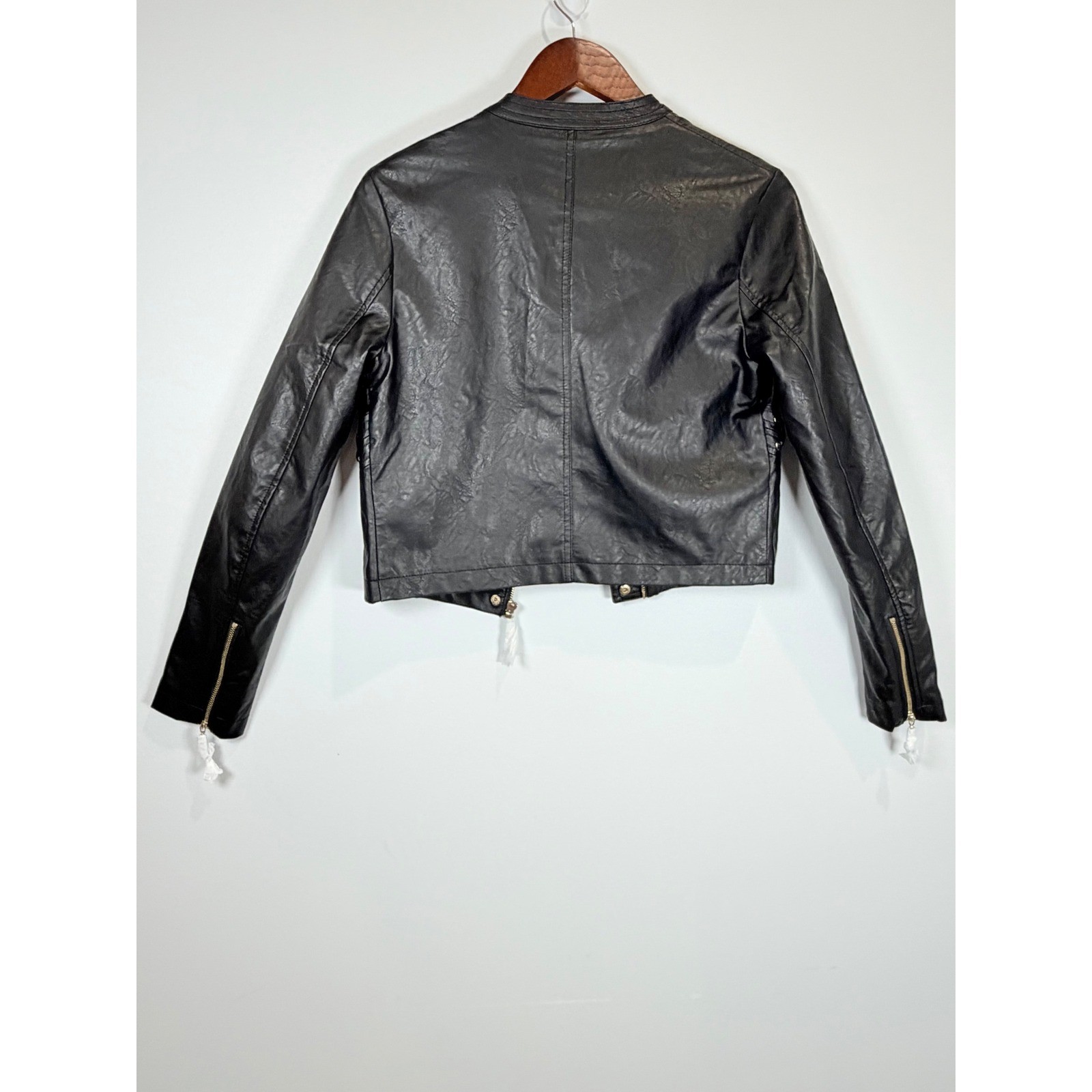 GUESS Ciena STC Moto PU Jacket Jet Black Lace Up Faux Leather R5RL61WGKP0 Size S