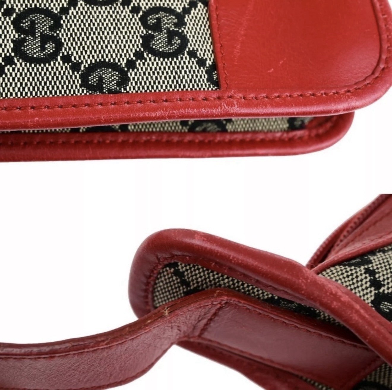GUCCI Logo GG Pattern Canvas Leather Red Black Gold Shoulder Bag