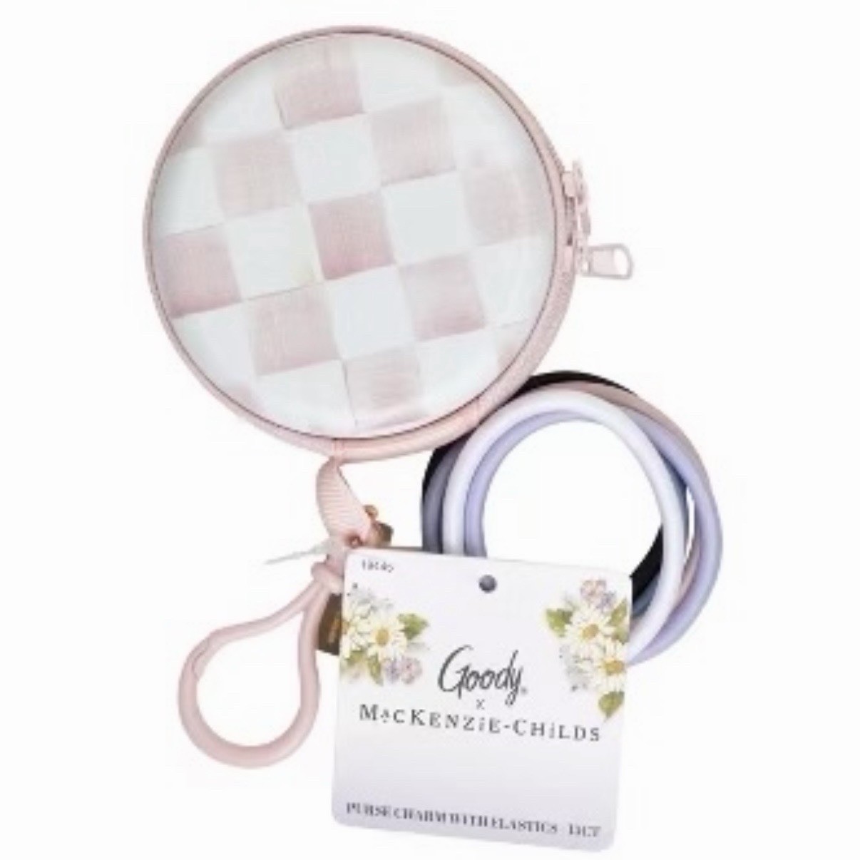 MacKenzie-Childs x Goody ~ Rosy Check Zipper Purse Charm with Hair Ties ~ NEW