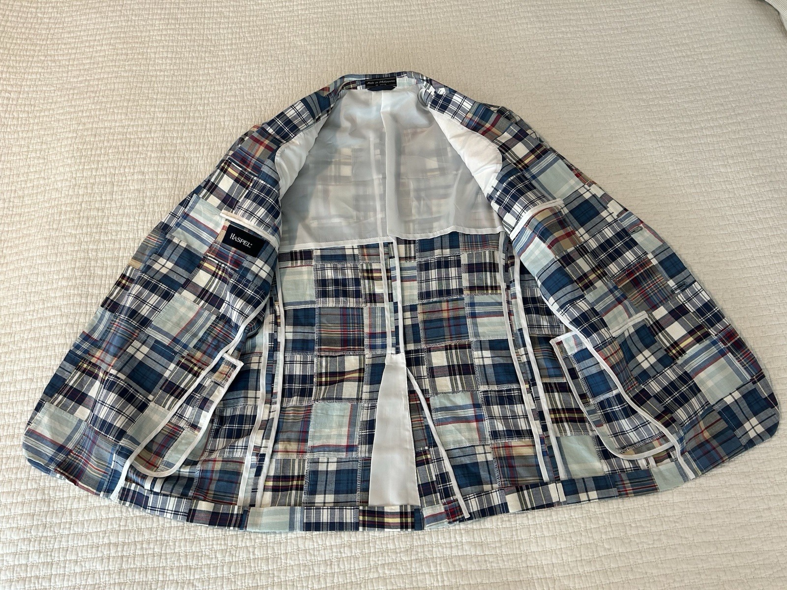 Haspel Madra Quilted Blazer Men’s Patchwork Plaid Preppy Lightweight 100% Cotton