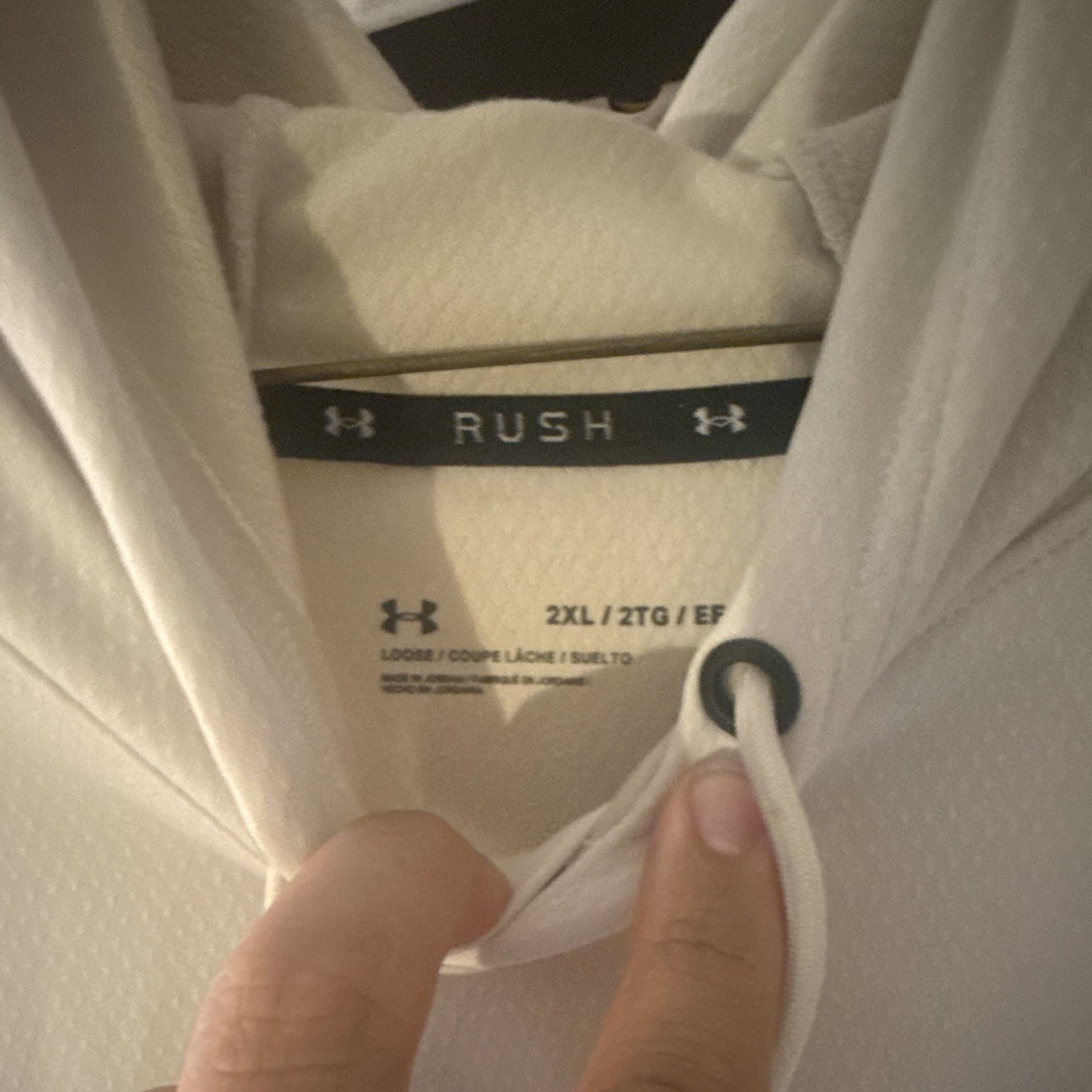 Under Armour RUSH Men’s 2XL White Pullover Hoodie Loose Fit Fleece Pockets