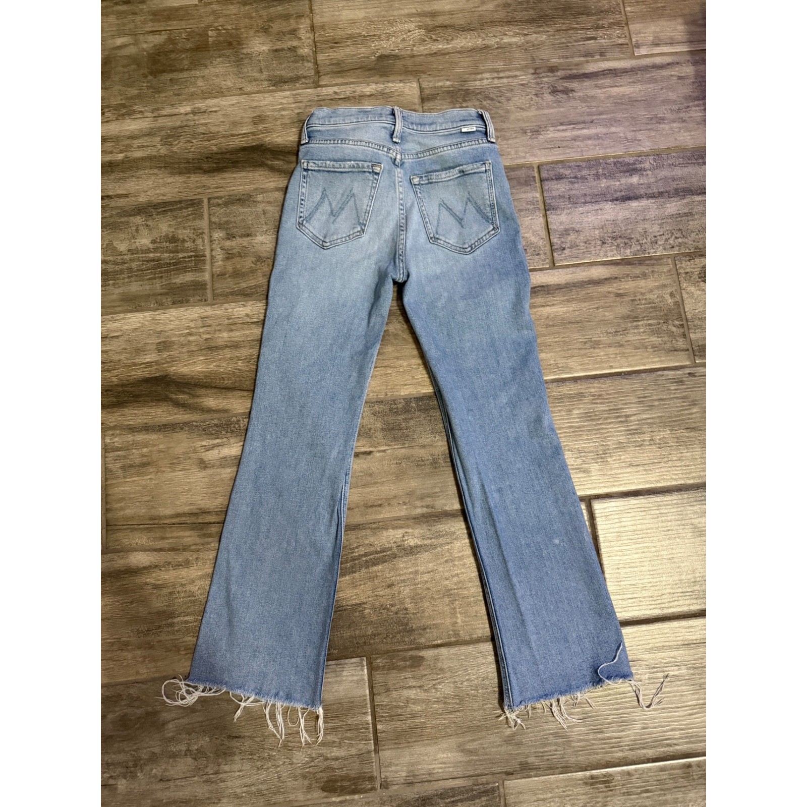 Mother The Tripper Flood Fray Jeans Look Ma No Hands Light Blue Wash 24