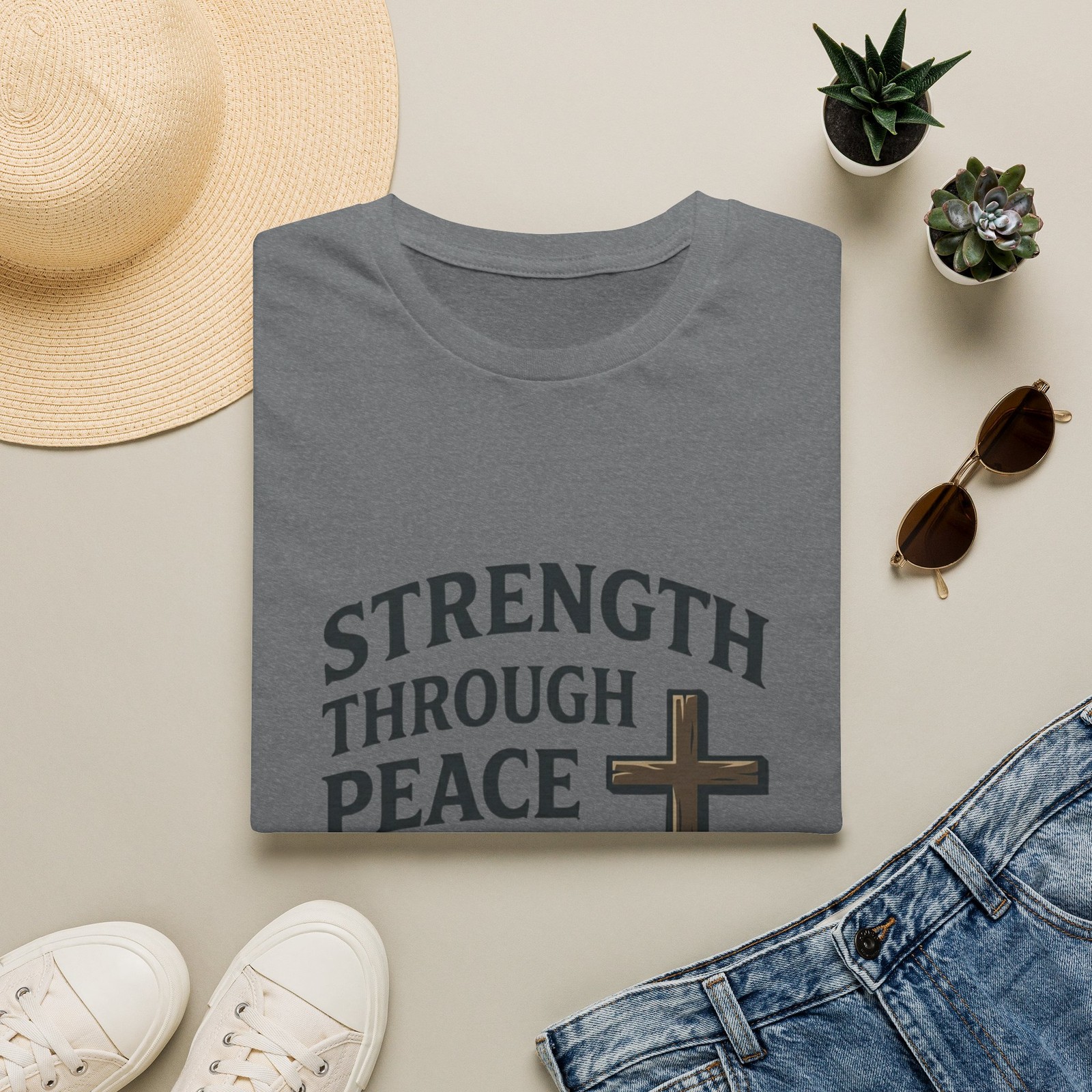 Strength Through Peace T-Shirt | Cross Soldier Graphic Tee