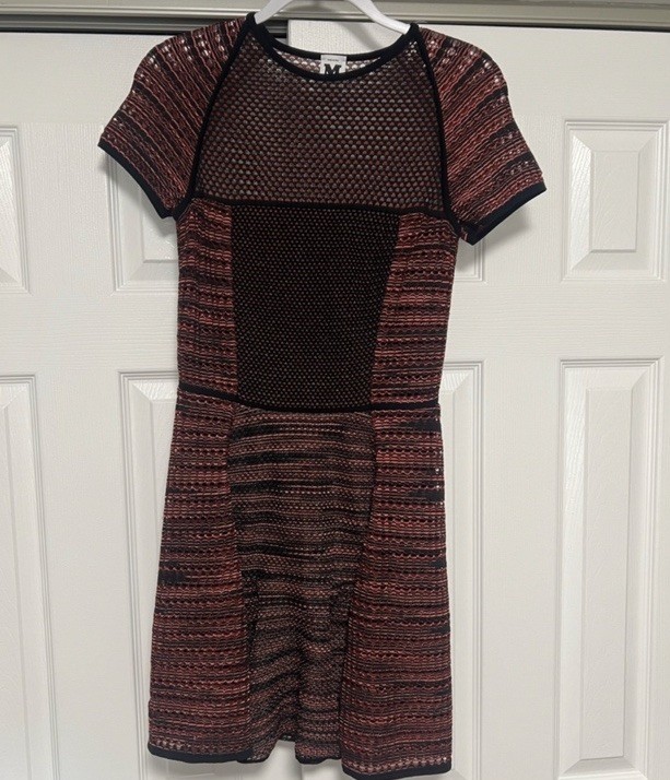 M Missoni Red Black Mesh Knit Fit & Flare Mini Dress IT 44 US 8 Authentic