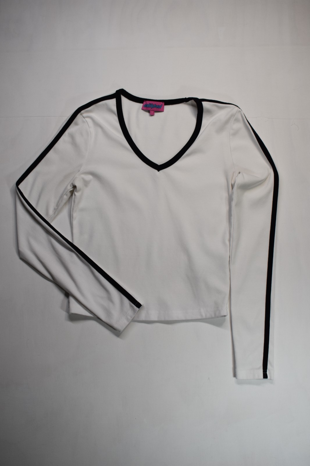 Edikted White Long Sleeve Top with Arm Stripe – White and Black Womens Size S S