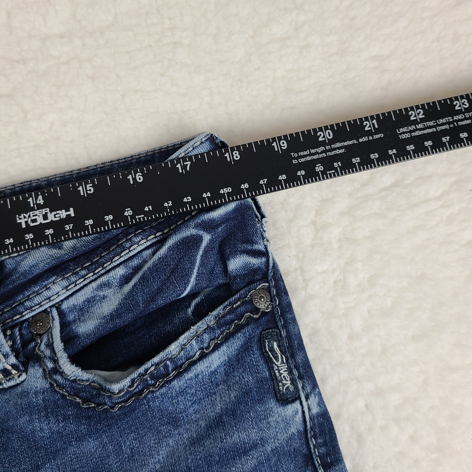 Silver Jeans Womens 16×30 Blue Denimotion Suki Skinny Distress Dark Wash Denim