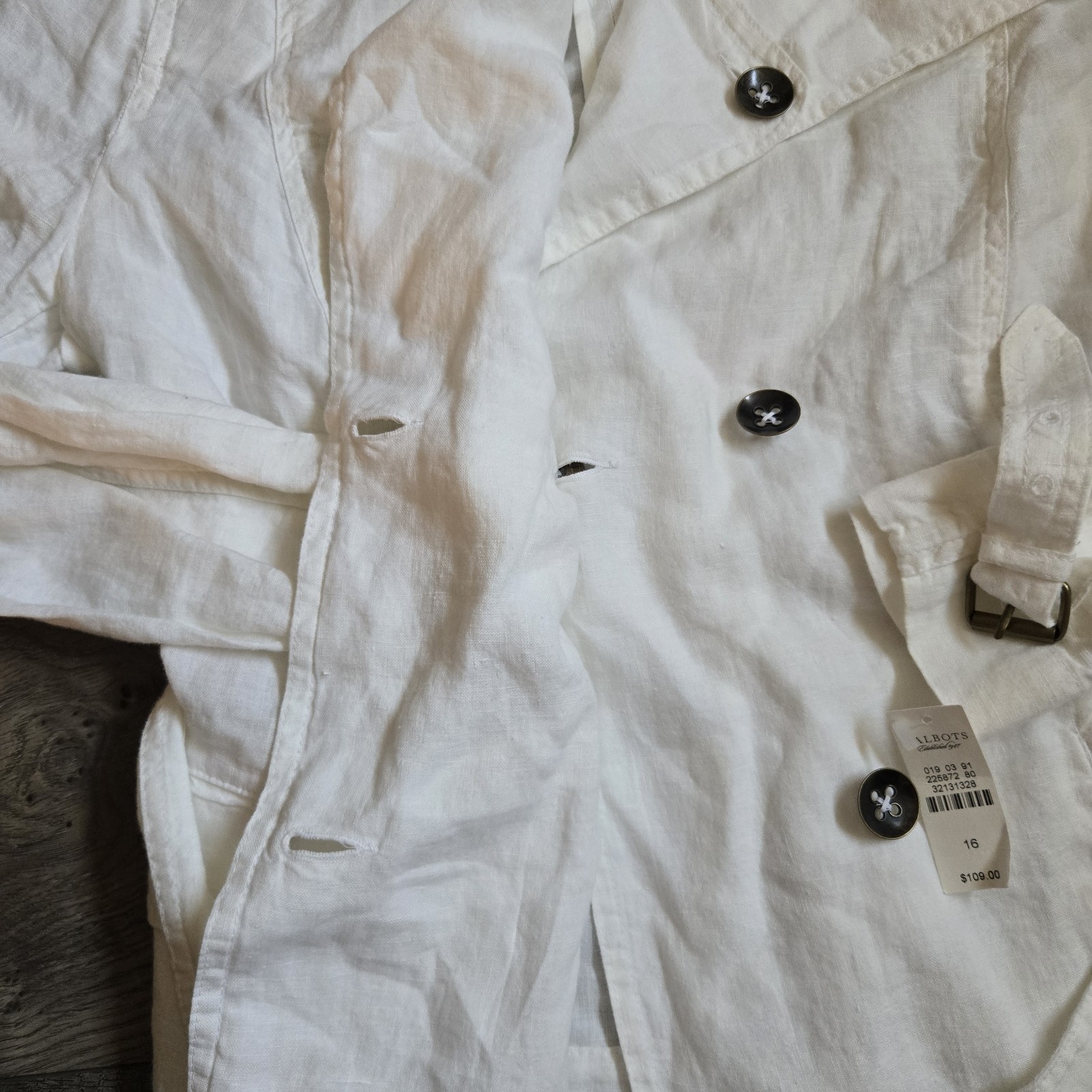 NWT Talbots 100% Pure Irish Linen Trench Jacket White Belted Safari Utility 16
