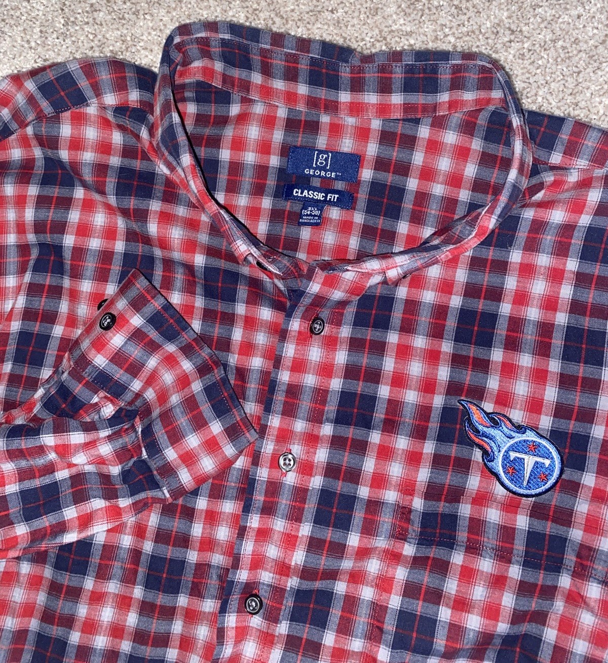 Tennessee Titans Plaid Shirt Button Down Mens 3XLT Nylon Stretch Blend Red/Blue