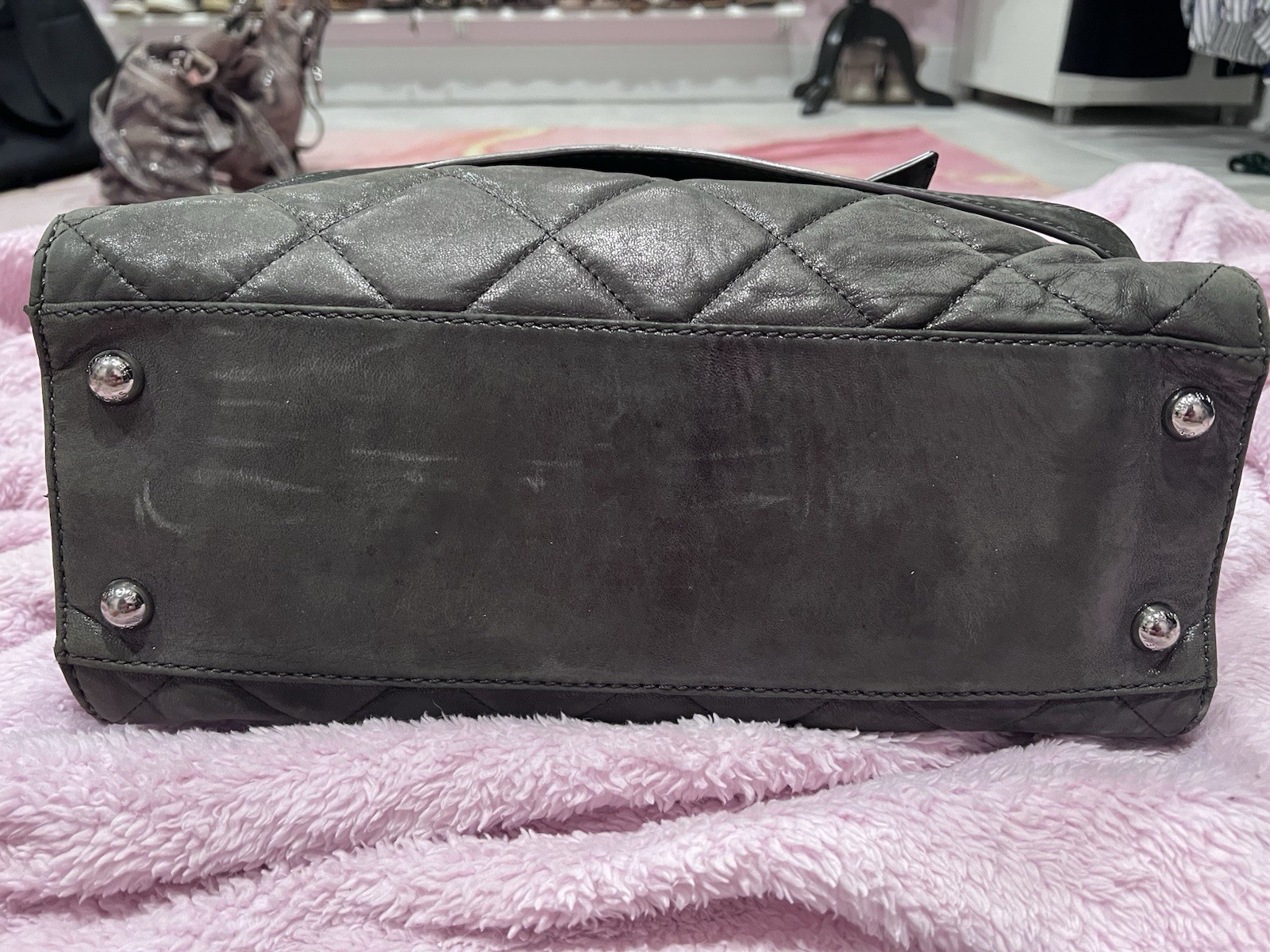 Michael Kors Quilted Black Large Satchel Zip Detachable Strap Silver Hardware