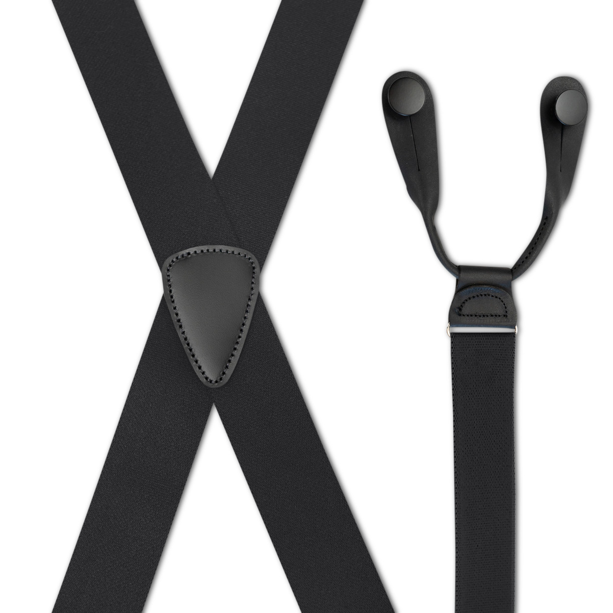 Men’s X Style Button On Suspenders in 1 1/4″ with Leather, USA Made