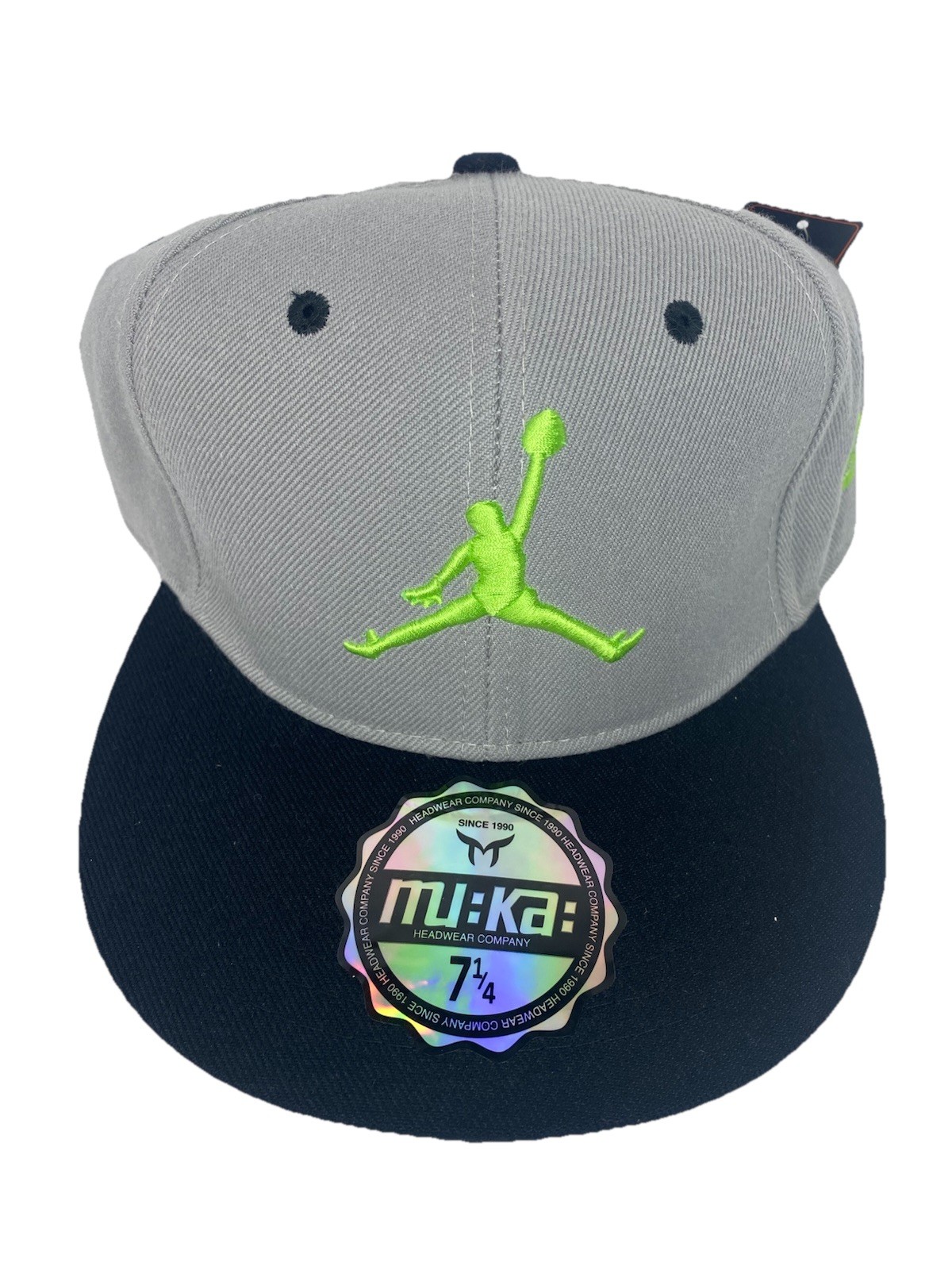 AIr Jjordan Jumpman Hat Cap Grey Black Lime Green MuKa Sticker Fitted 7 1/4