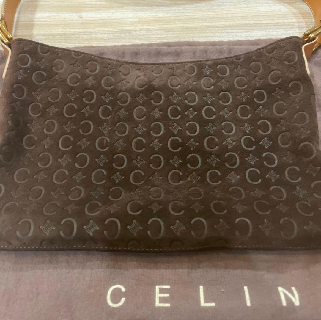 Celine C Macadam Suede Shoulder Bag Brown One Shoulder Vintage Logo Authentic