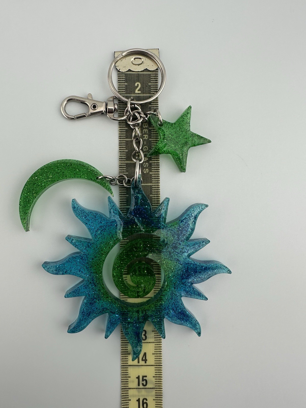 Handmade Blue Green Epoxy Resin Sun Moon Star Keychain Kawaii Bag Charm Gift