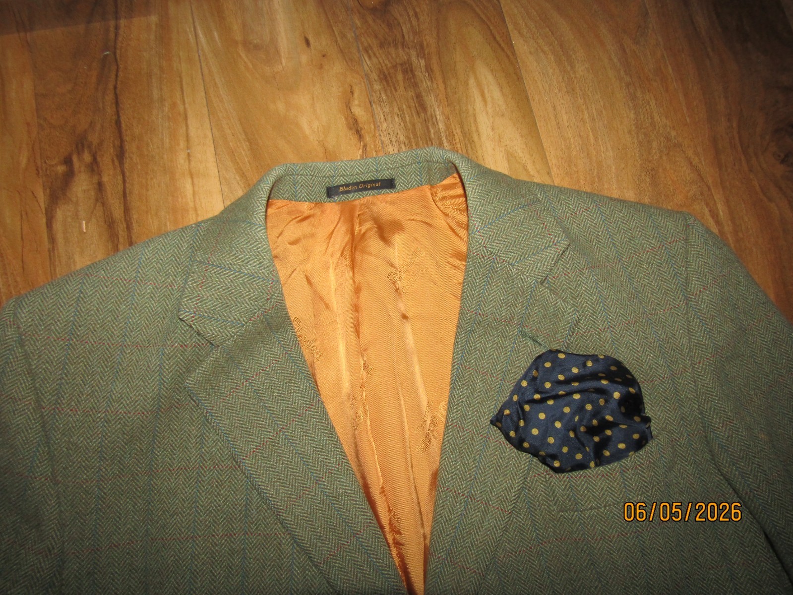 Original BLADEN SUPASAX 100% LAMBSWOOL windowpane GREEN TWEED JACKET UK 48R